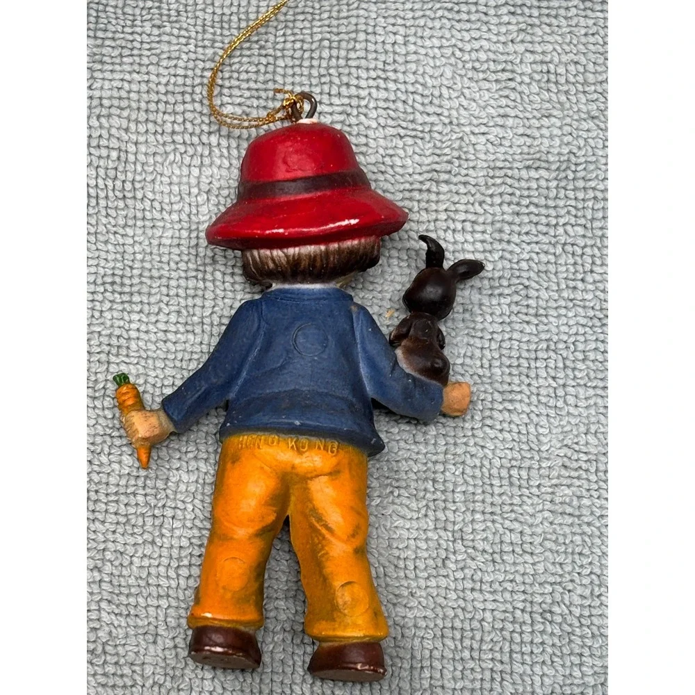 Vintage Hong Kong Boy Girl Rabbit Figurines Set 2 Hanging Ornaments Mid‎ Century